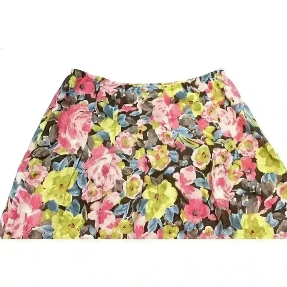 J. Jill Women's Petite Medium 100% Linen Pleated Skirt Pink Green Blue Floral - Picture 4 of 9